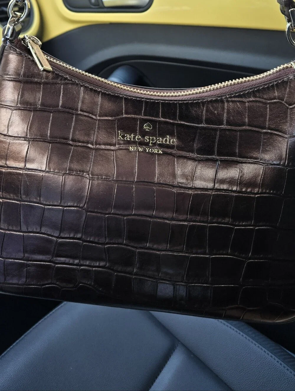 Kate spade Croc-Embossed Hobo Shoulder Bag + Wallet in Dark Brown